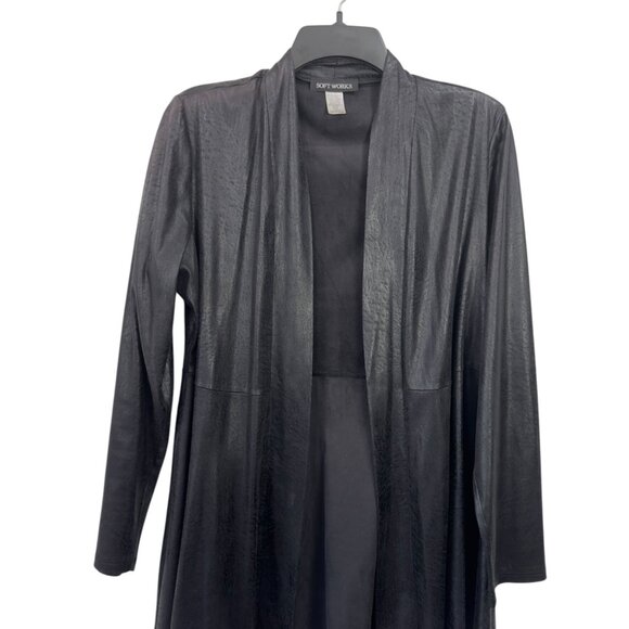 Soft Works Faux Coating Black Open Front Cardigan Jacket Womens S - Picture 8 of 11